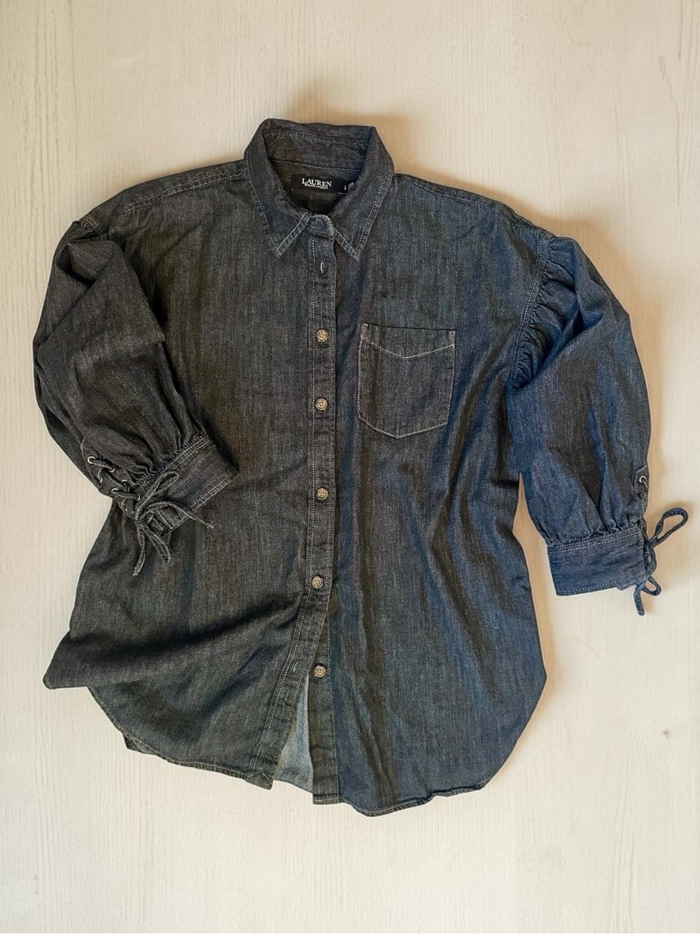 Lauren Ralph Lauren Washed Black Lightweight Denim Button-Front Shirt Size L